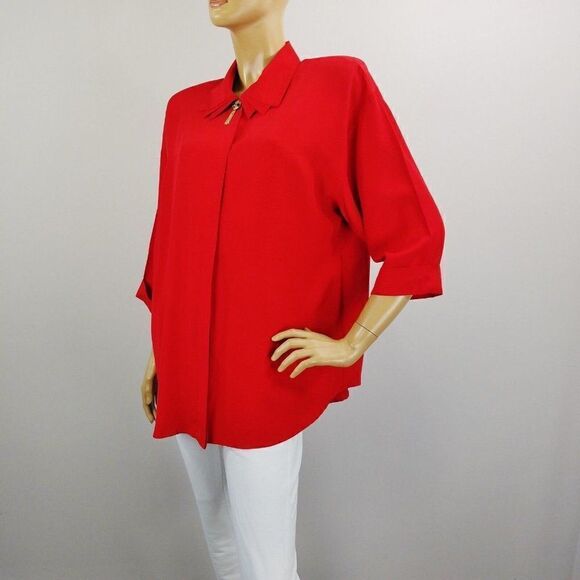 Pride and Joys Red Dress Blouse 1980s Vintage Top USA Made Career Blouse Sz 14 - Picture 1 of 8